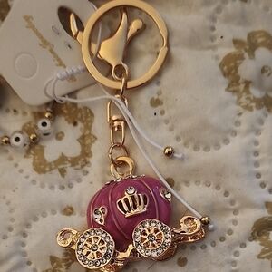 Gold and Pink Carriage Keychain